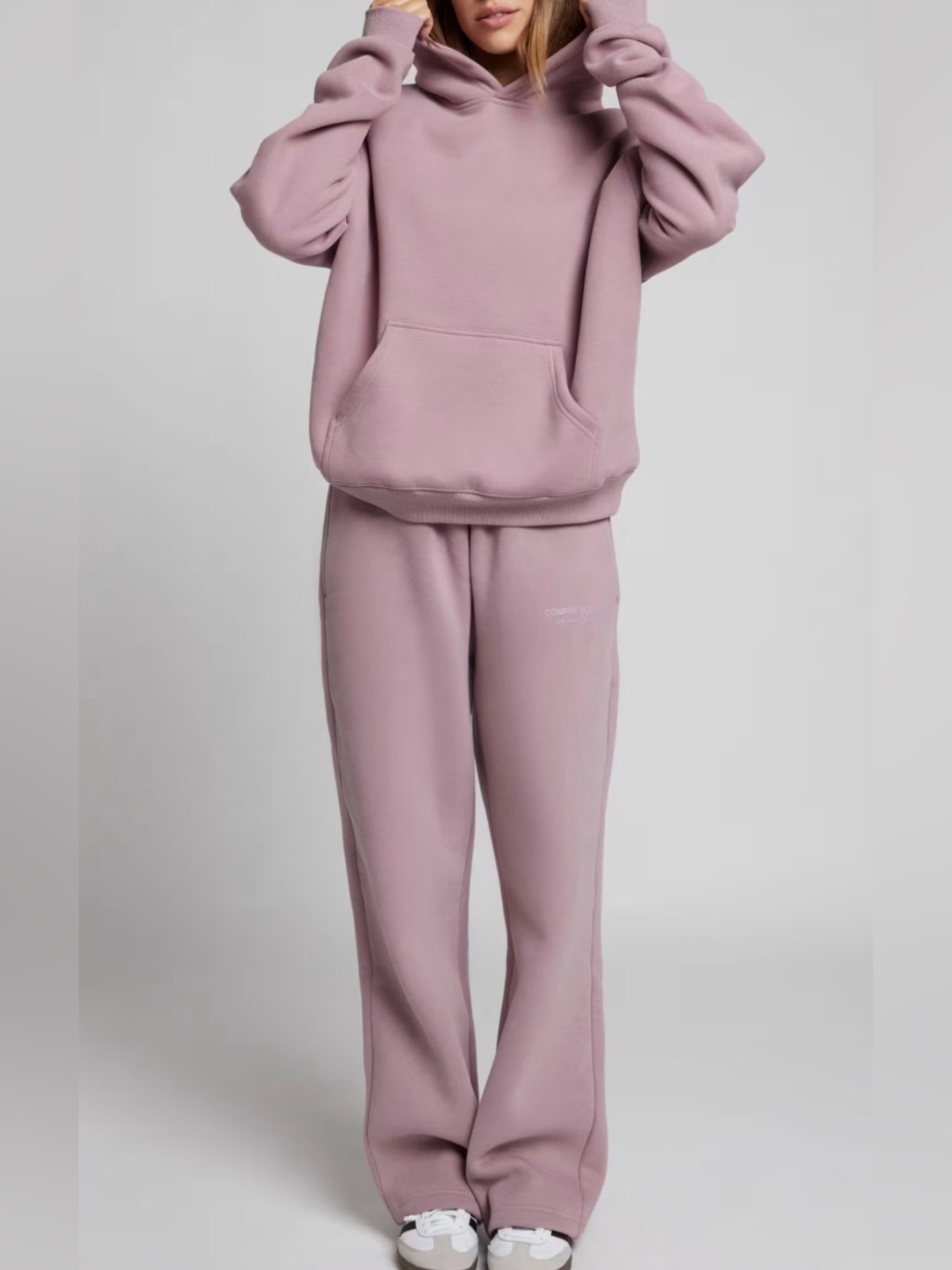 Comfrt basic crop hoodie and affirmation Sweatpants SET orchid
